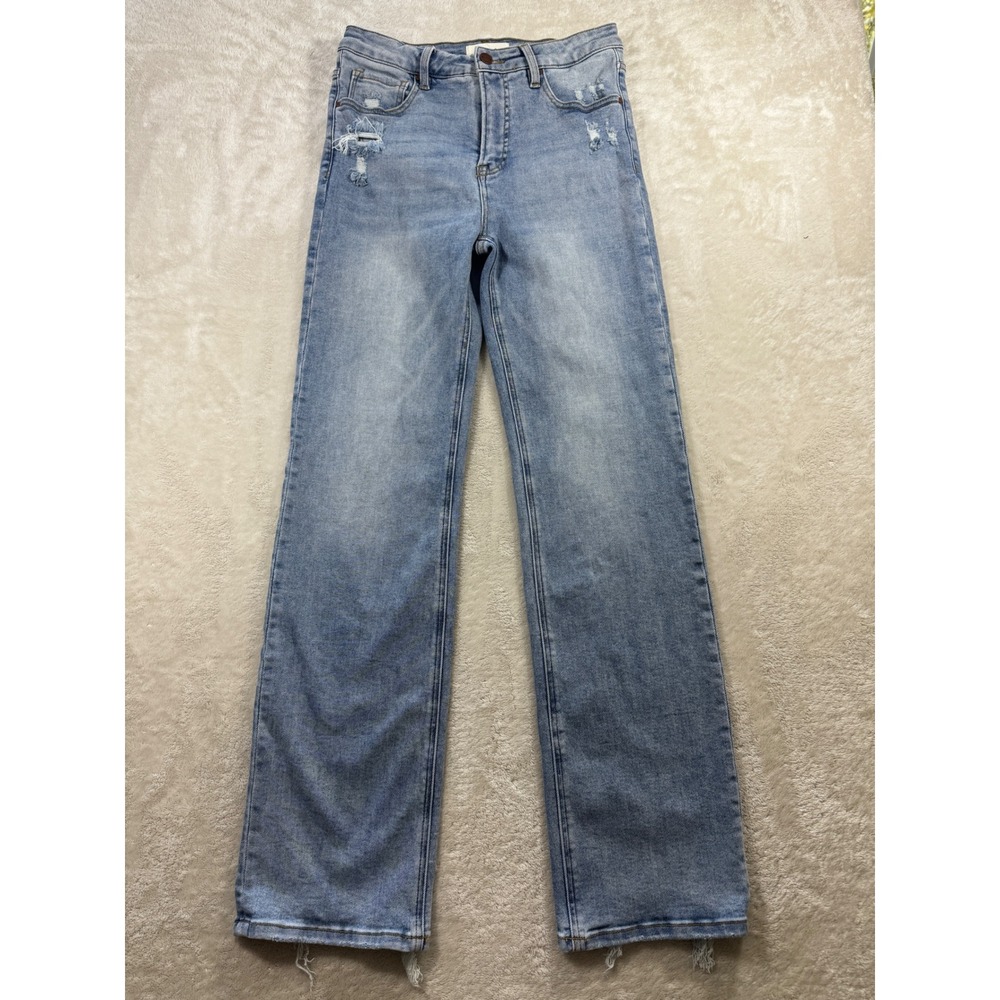 Risen Womens RDP5956 Distressed Wide Leg Blue Jeans 11/30 Meas: 29x33
